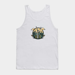 Greenbubble's Wind Turbine Cartoon Print - Plant a Tree for the Planet! Tank Top